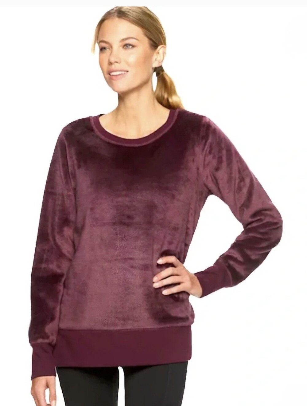 GAIAM Velour Crewneck Sweatshirt Medium M Wine Burgundy Plush Loungewear Top